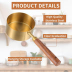 Juego de tazas y cucharas medidoras doradas con mango de madera de acero inoxidable US Metric