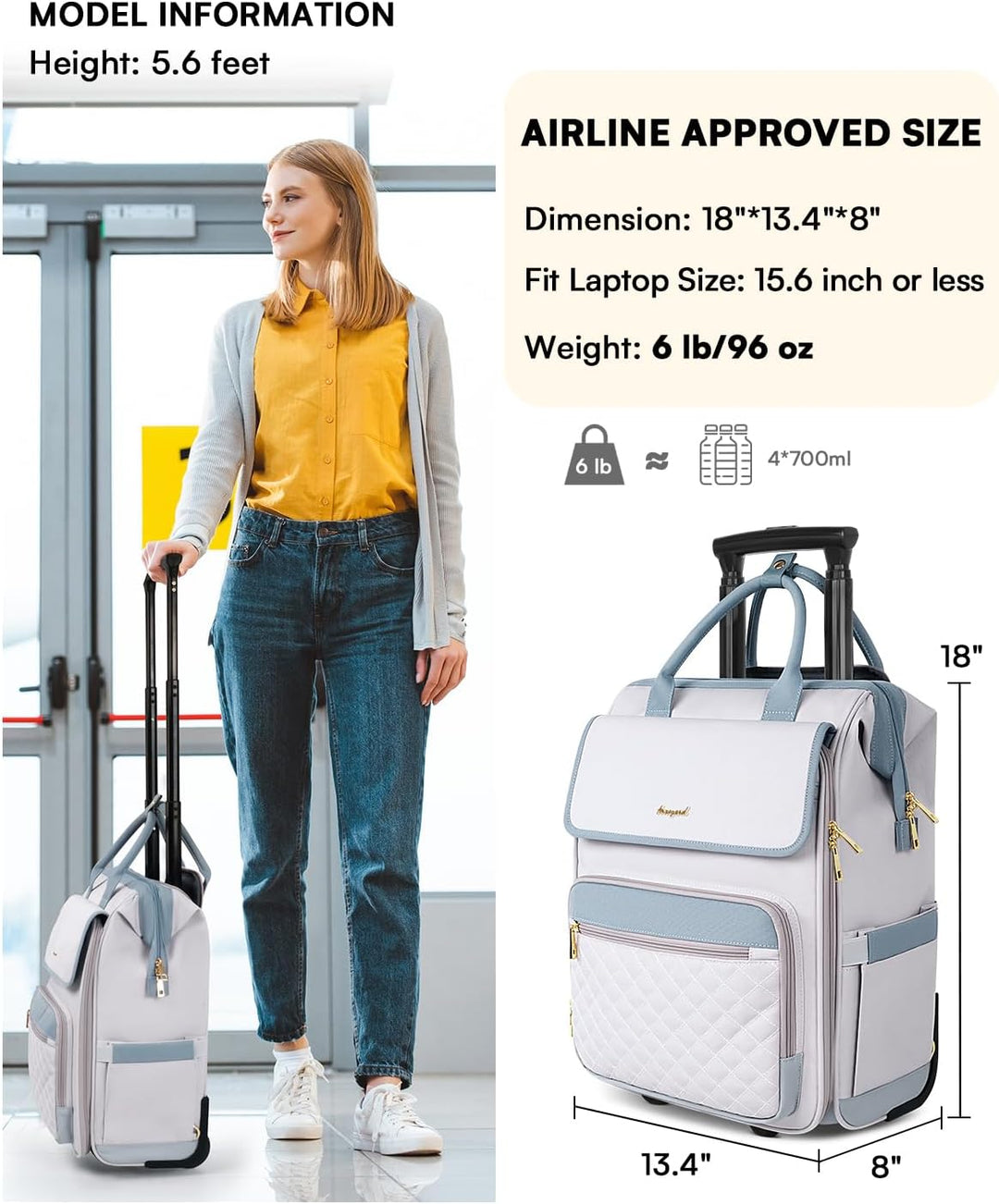 Mochila rodante Arcoyard para mujeres, mochila rodante para portáti...