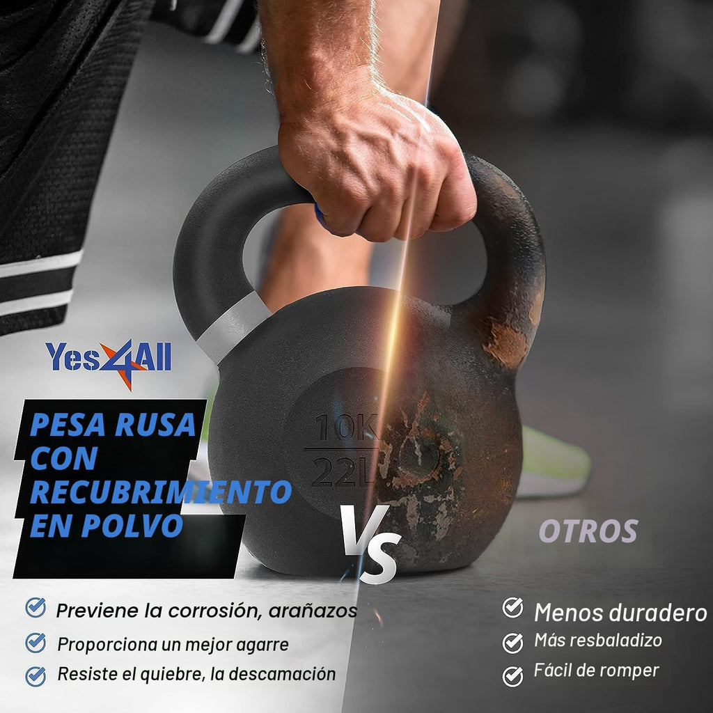 Yes4All Kettlebell recubierta en polvo, pesas de hierro fundido de 9-88 lb