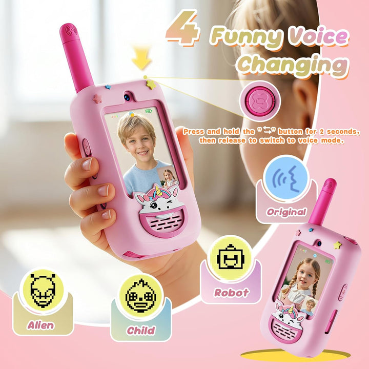 Walkie Talkies de video para niños, paquete de 2 con pantalla, radi...