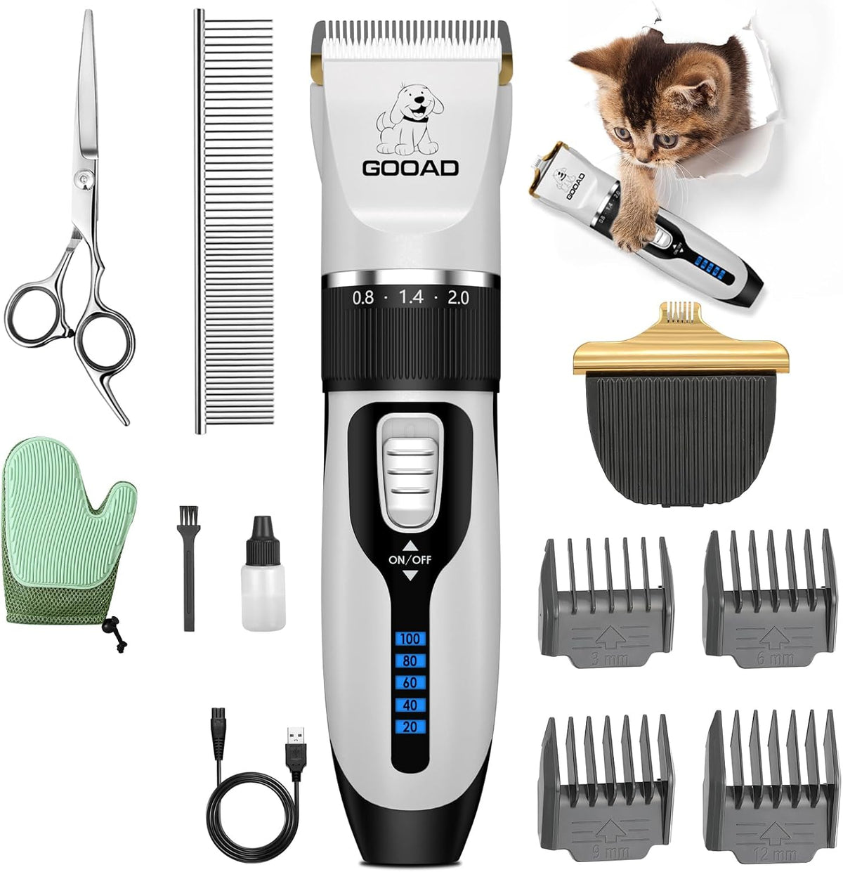 Kit silencioso para cortar gatos y aseo para gatos para cabello