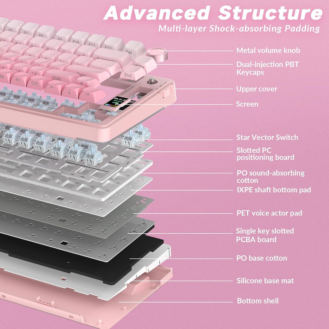 AULA Teclado Mecánico Inalámbrico S75 PRO con Pantalla y Perilla, T...