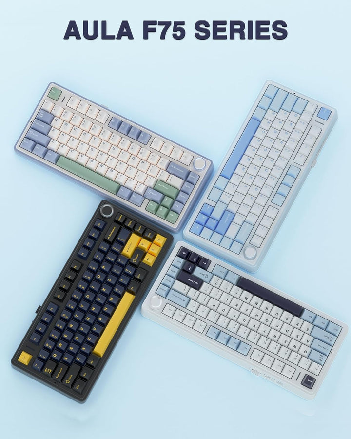 AULA Teclado Mecánico Inalámbrico F75 75%, Teclado Cremoso Intercam...