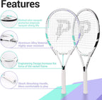 Raquetas de tenis de 27 pulgadas para adultos, juego de 2 raquetas de tenis recreativas con 2 sobregrips y 1 bolsa de tenis. Perfecto para principiantes y estudiantes en entrenamiento