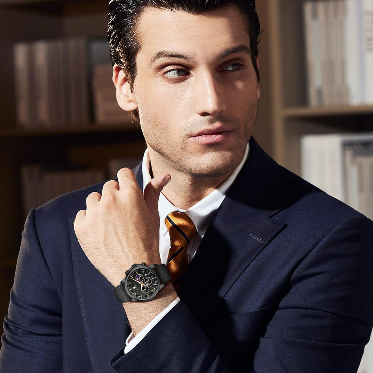 SAPPHERO Relojes cronógrafos para hombre, reloj analógico de acero inoxidable casual original para negocios, 50M, impermeable, luminoso, con esfera de fecha, regalo para hombre