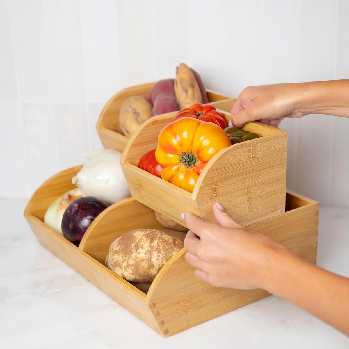Contenedor de almacenamiento de papas y cebollas, organizador apilable de