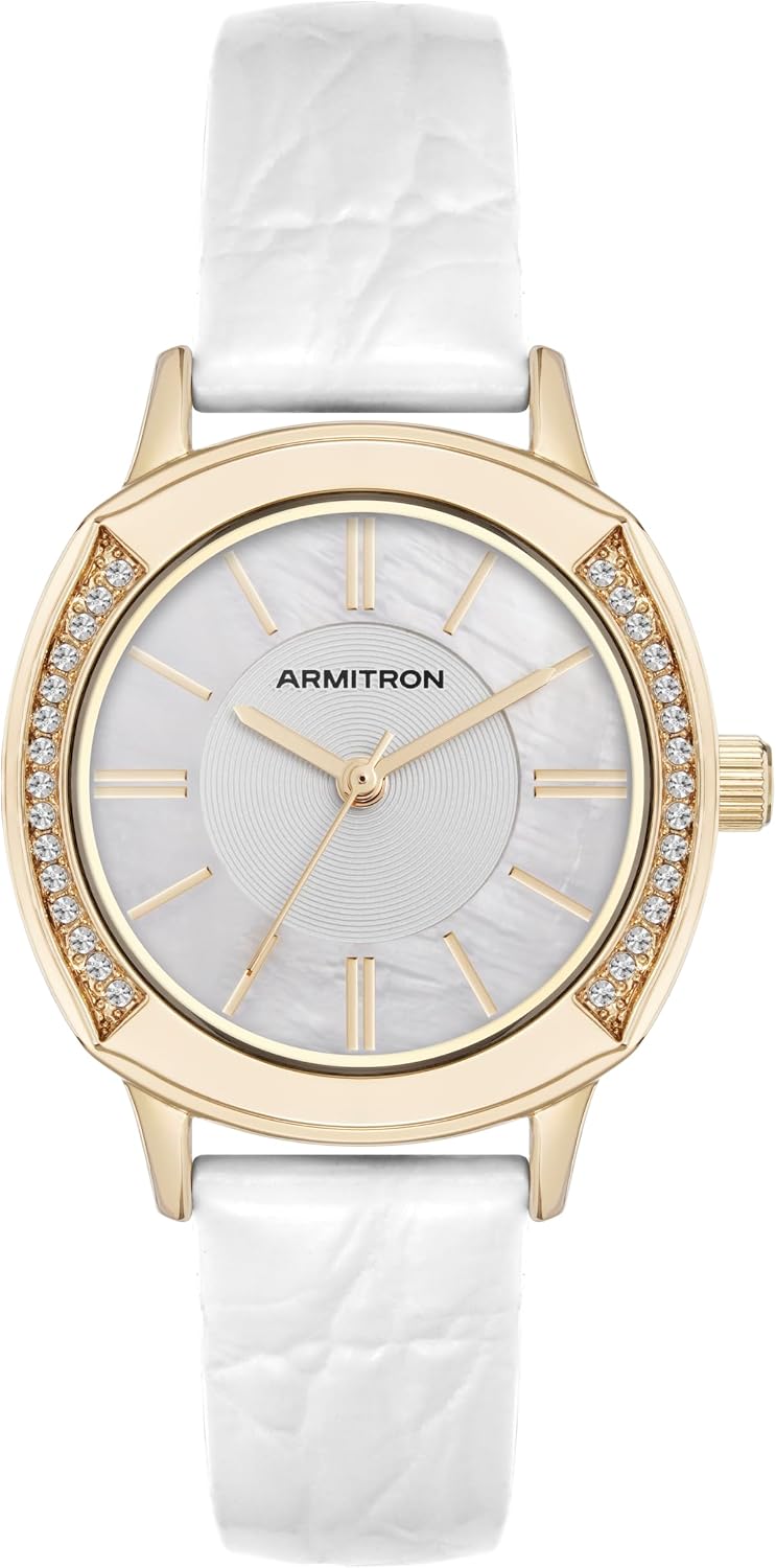 Armitron Reloj para Mujer con correa de cuero real adornada con cristales genuinos