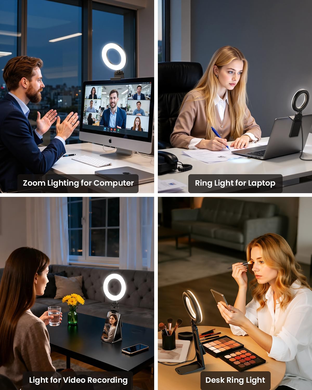 Luz de Anillo para Portátil con Clip de Escritorio, Iluminación de Videoconferencia de Computadora Pequeña con Soporte para Teléfono/Cámara Web/Monitor, Mini Luz LED Portátil de 5" para