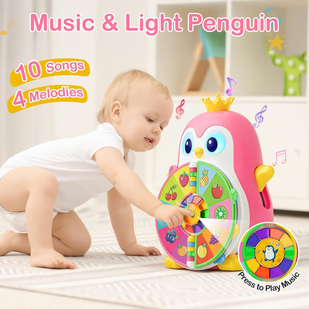 Cley - Juguetes musicales de pingüino para niñas de 1 año, juguetes educativos bilingües para bebés de 1 a 2 años con 5 temas, sonido y luz, aprendizaje de primera palabra de 12 a 18 meses, regalos de
