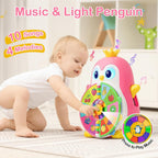 Cley - Juguetes musicales de pingüino para niñas de 1 año, juguetes educativos bilingües para bebés de 1 a 2 años con 5 temas, sonido y luz, aprendizaje de primera palabra de 12 a 18 meses, regalos de