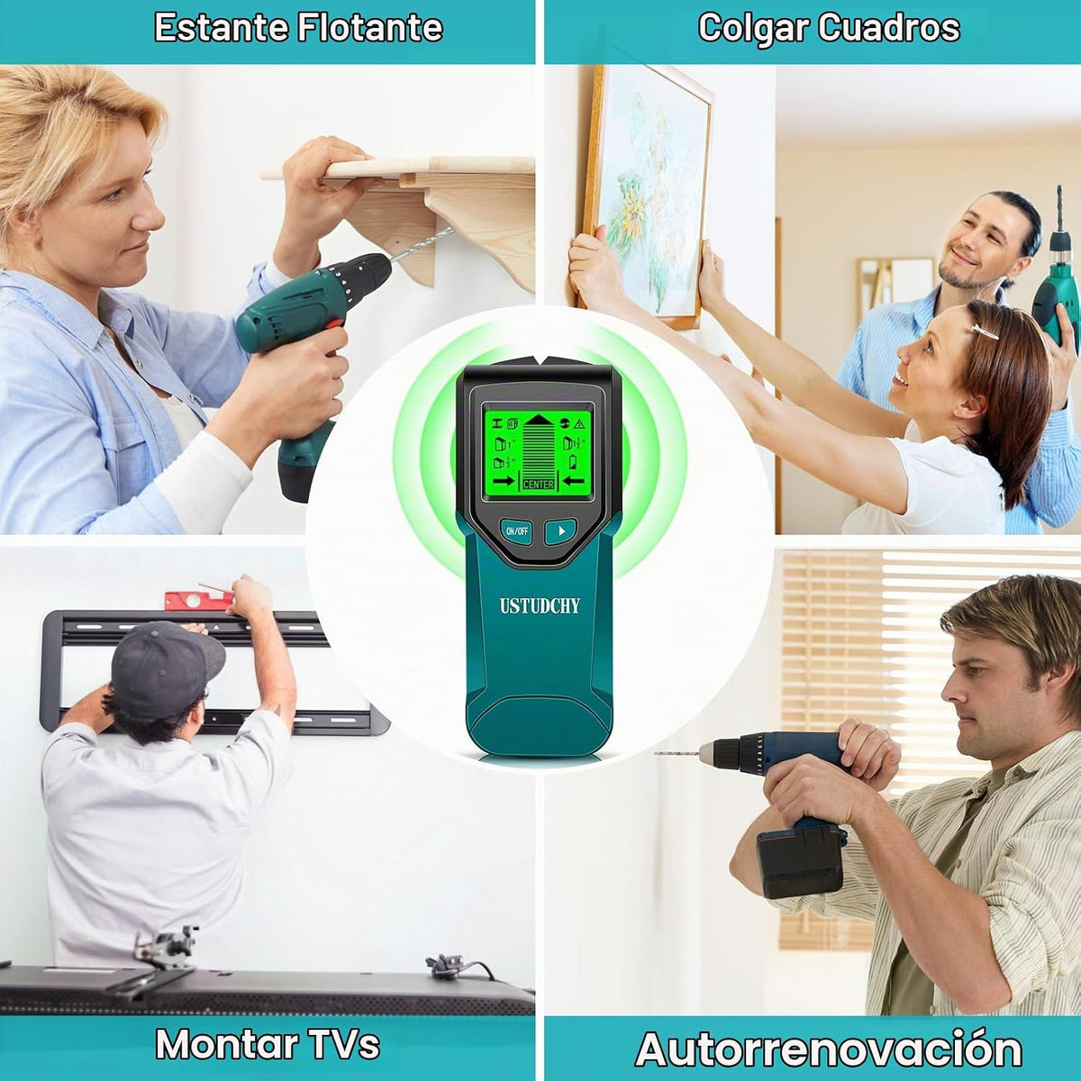 Detector de pernos - Escáner de pared electrónico 5 en 1, detector de pernos con pantalla LCD digital y chip inteligente, detector de pernos para pared para madera, cableado de CA, pernos de metal