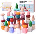 48 piezas de bloques de construcción de rocas apilables de madera, Morandi 48 piezas