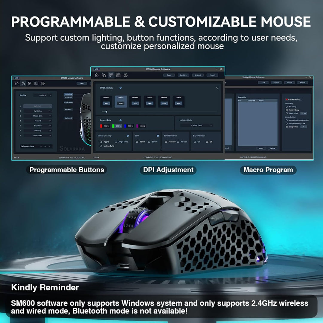 SOLAKAKA SM600 - Ratón para juegos con carcasa de nido de abejas, i...