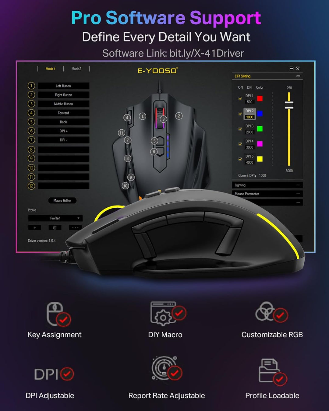 E-YOOSO Ratón grande para juegos con cable mouse grande