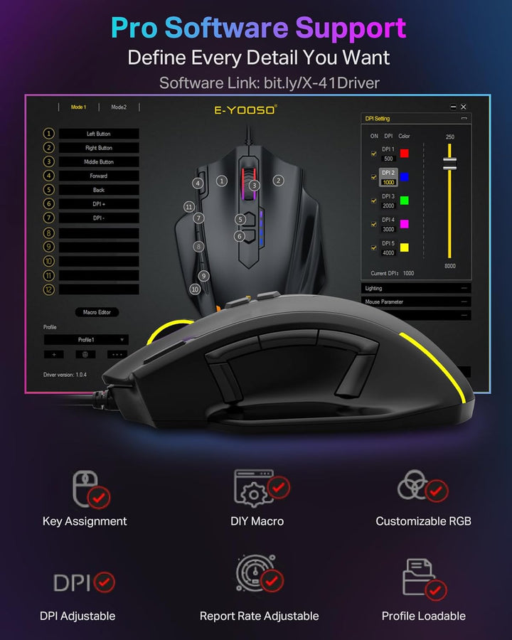 E-YOOSO Ratón grande para juegos con cable mouse grande
