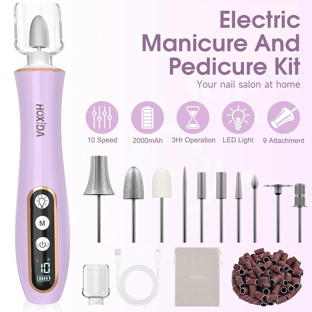 Kit profesional de manicura y pedicura con luz LED de 360° y 10 vel...