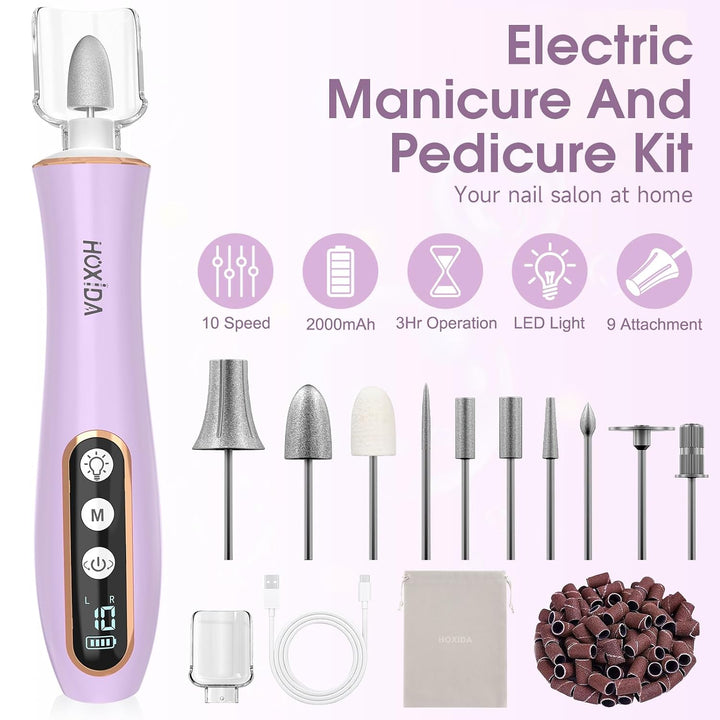 Kit profesional de manicura y pedicura con luz LED de 360° y 10 vel...