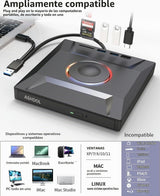 ASHDOL Unidad externa de CD DVD 7 en 1, lector de discos USB 3.0 y...