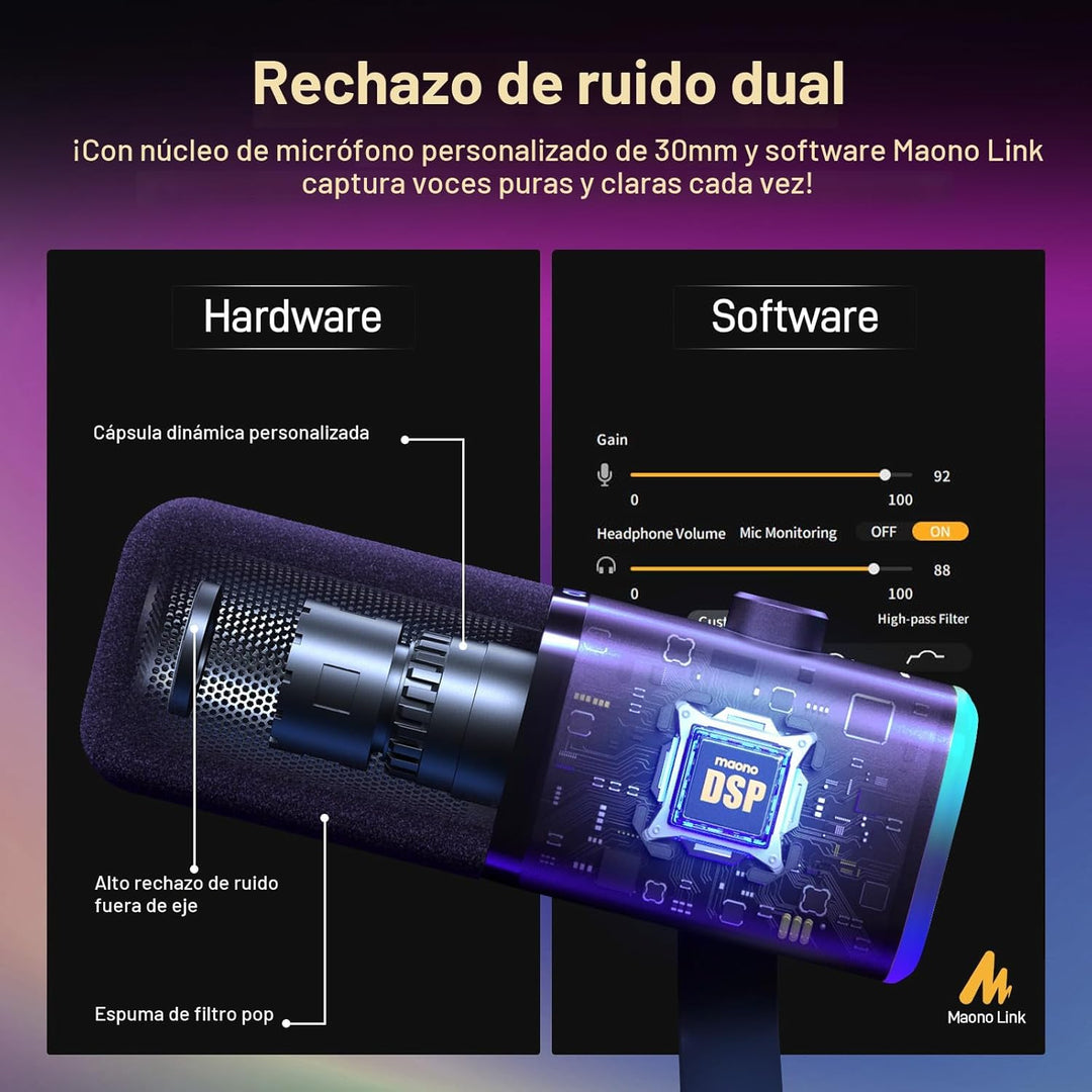MAONO Kit de micrófono XLR\/USB para juegos: micrófono dinámico par...
