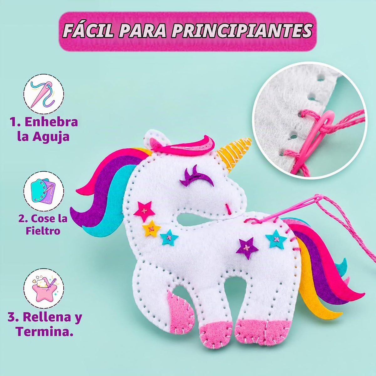 CRAFTSBEE Kids Sewing Kit Ages 7-12, Make 5 Large Unicorn Felt Plushies