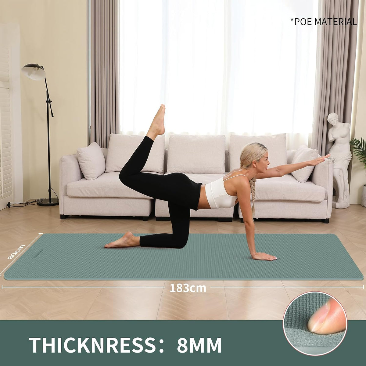 Colchoneta de Yoga Extra Ancha y Gruesa 8 mm, 72" x 31.5"