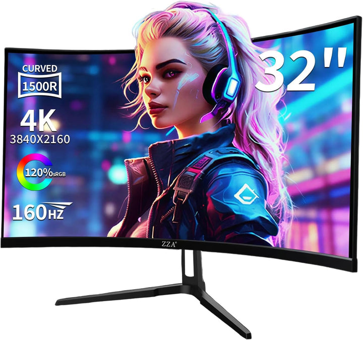 ZZA Monitor curvo para juegos 4K de 32 pulgadas 165Hz, altavoces in...