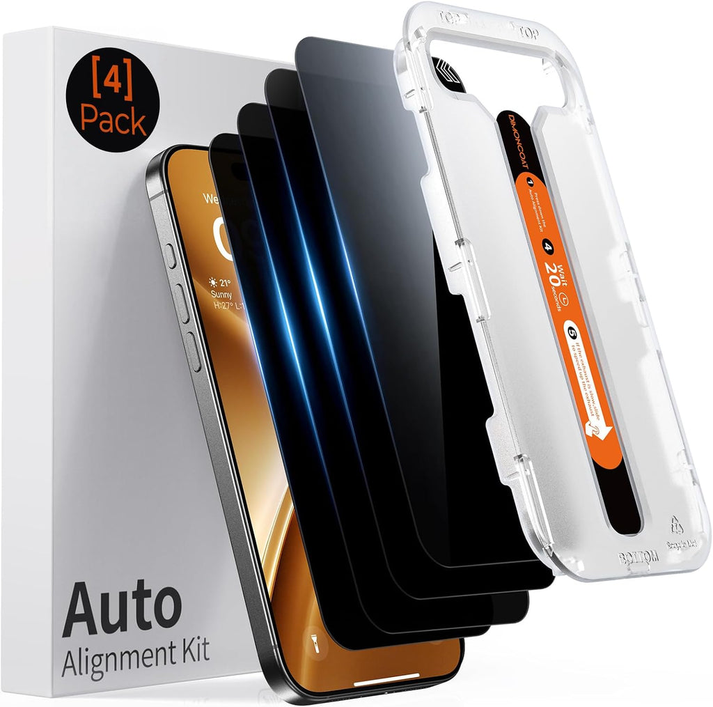 DIMONCOAT 4-PACK para iPhone 16 Pro Protector de Pantalla de Vidrio 6.3" de Privacidad
