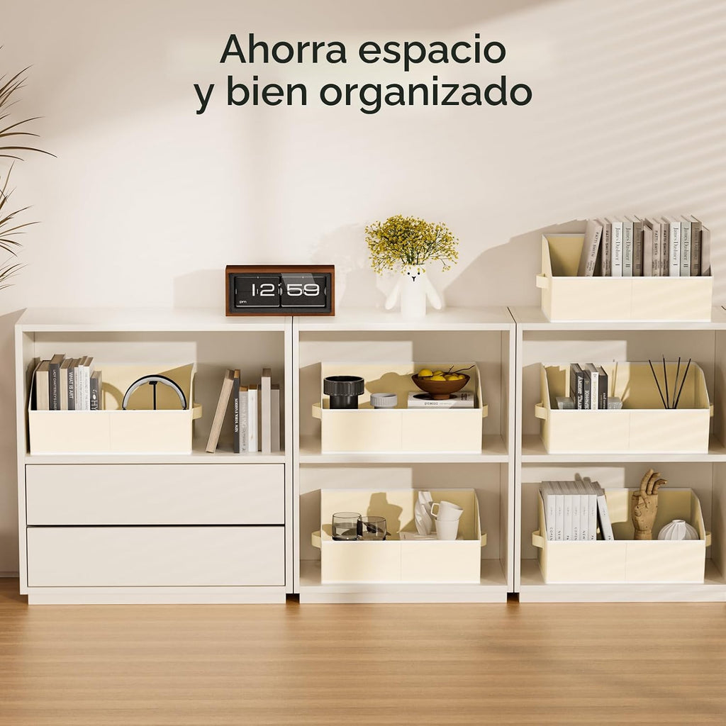 Organizadores grandes de armario y contenedores de almacenamiento, paquete de 6 cestas de almacenamiento trapezoidales para estantes, cestas de tela plegables con asas, ideales para armario, canasta, armario y almacenamiento de estantes, color beige