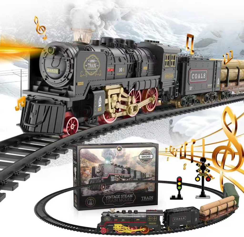 Juego de tren eléctrico para niños, juguete de tren con humo