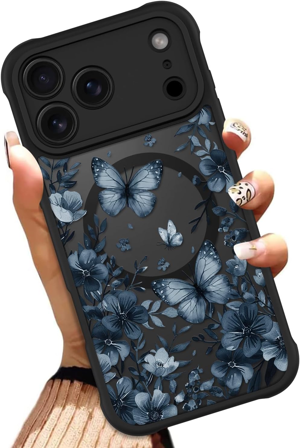 OOK Funda de teléfono floral con mariposas negras hecha para iPhone 18 Pro