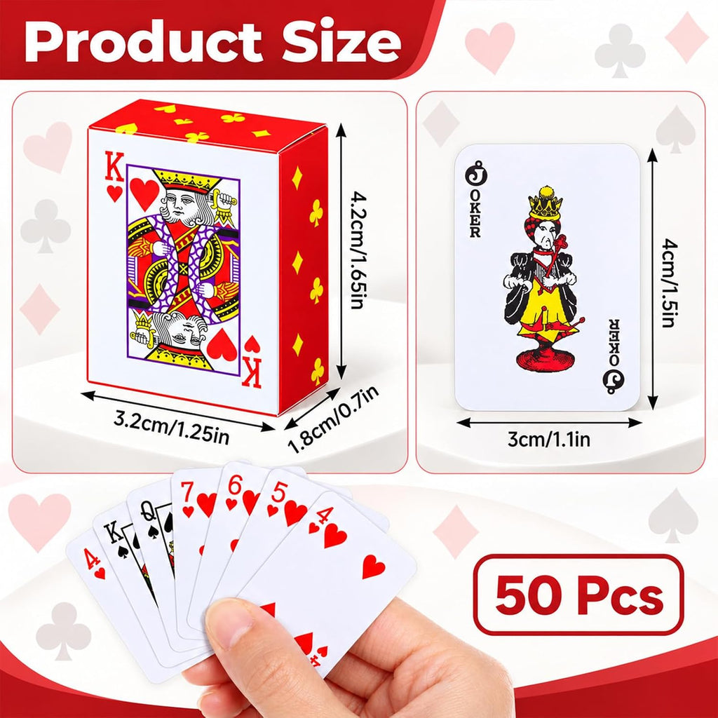 Paquete de 50 mini cartas de juego a granel de 1.65 pulgadas, mini baraja de cartas de póquer de bolsillo, cartas de juego en miniatura o viajes, camping, fiestas, lindo y duradero