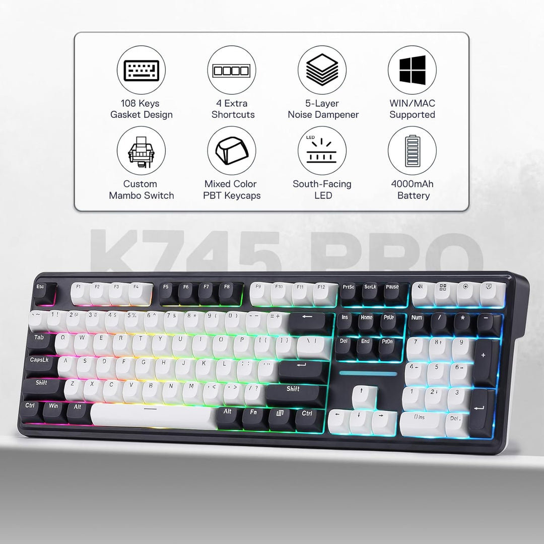 Redragon K745 PRO Teclado de Juegos Inalámbrico con Sello RGB, Tecl...