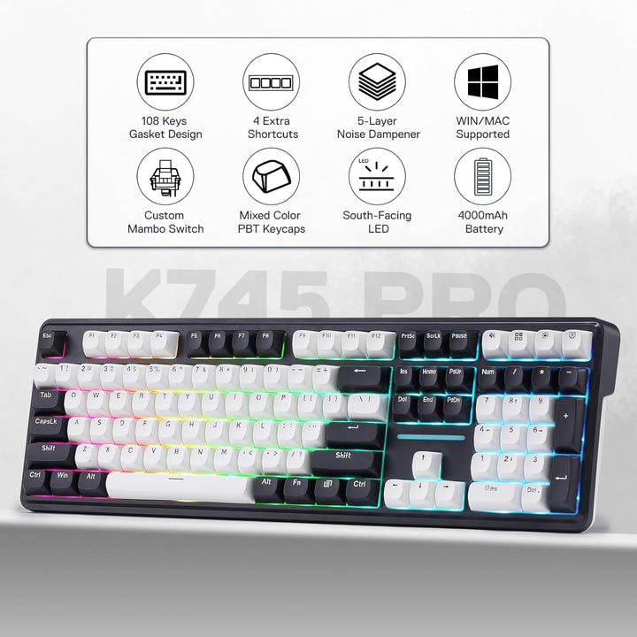 Redragon K745 PRO Teclado de Juegos Inalámbrico con Sello RGB, Tecl...