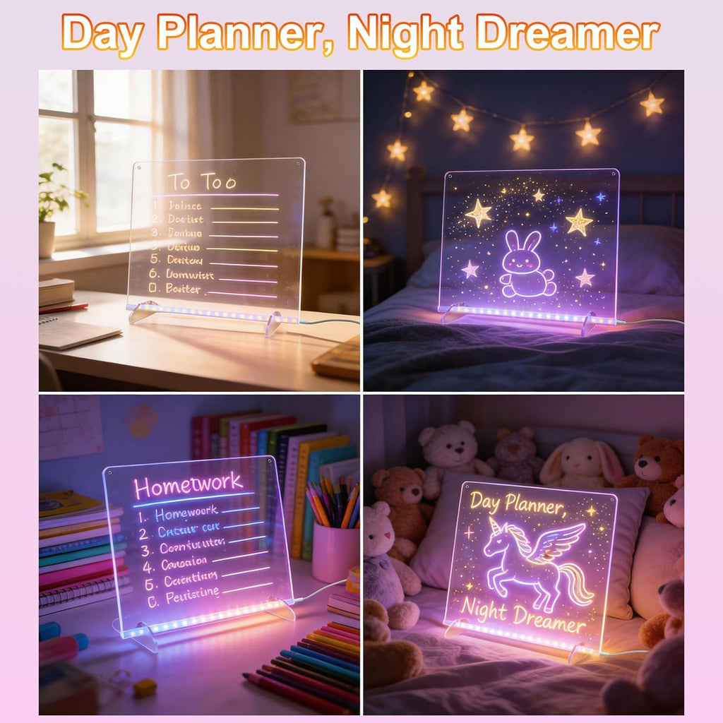 Tablero de dibujo LED con 8 colores, tableros de mensajes acrílicos de 11.8 x 7.8 pulgadas con 13 efectos de luz, tablero de garabatos brillantes, regalos para niños para Pascua, Halloween