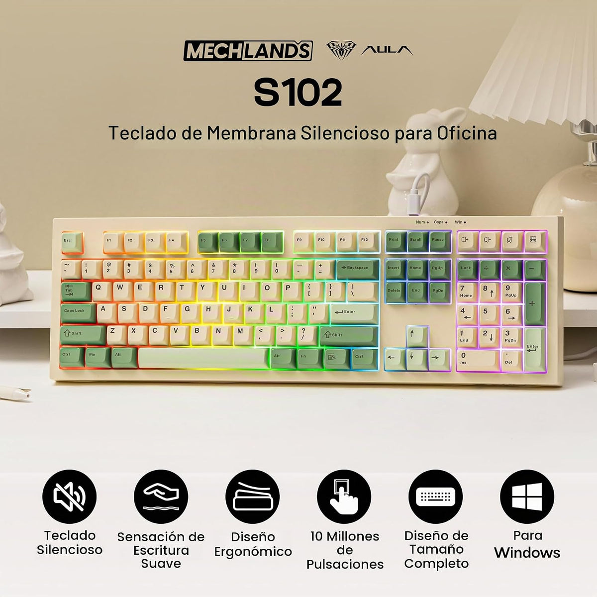 MechLands Aula S102 - Teclado de membrana para juegos con teclado n...