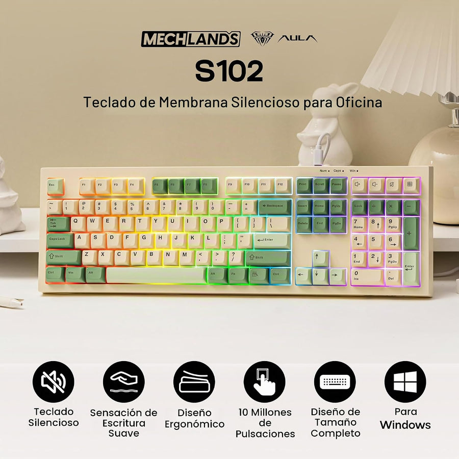 MechLands Aula S102 - Teclado de membrana para juegos con teclado n...