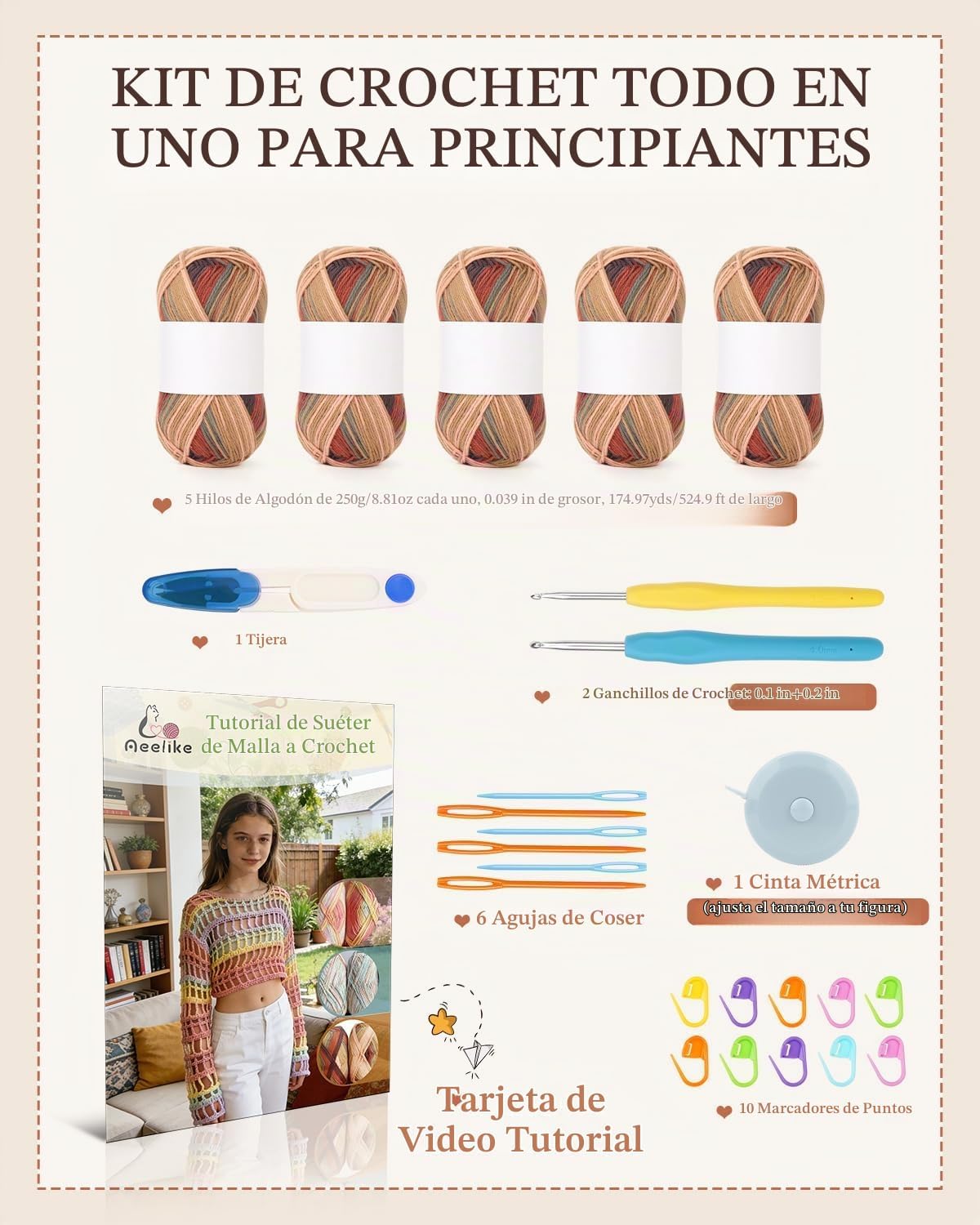 Aeelike Kit de ganchillo para adultos,Top de ganchillo de playa para mujer