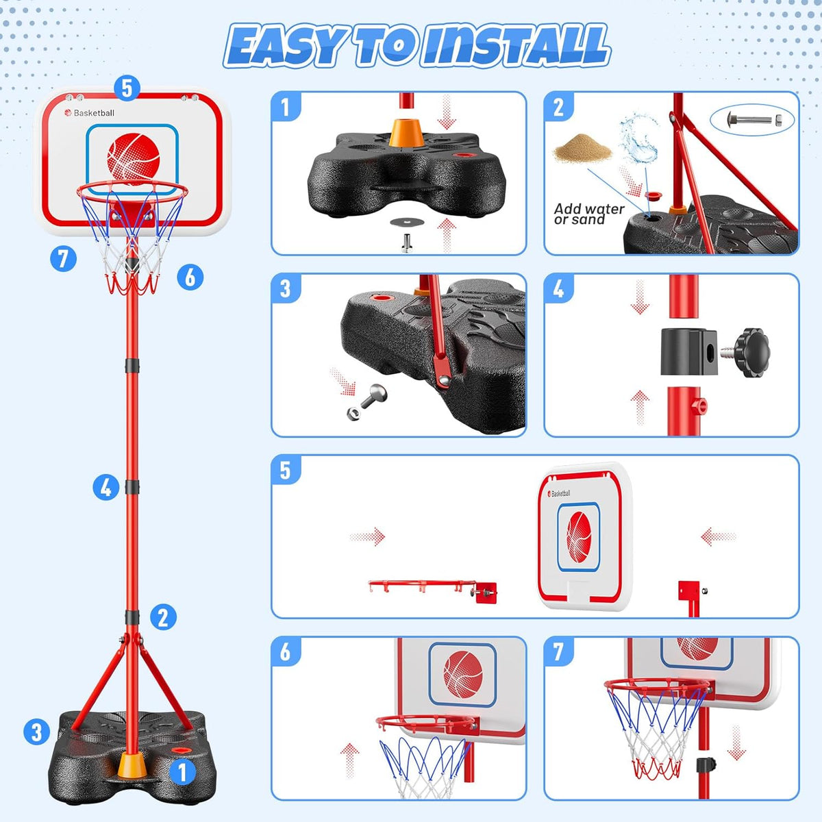 HopeRock - Juego de aro de baloncesto 2 en 1 para niños y pelota en T
