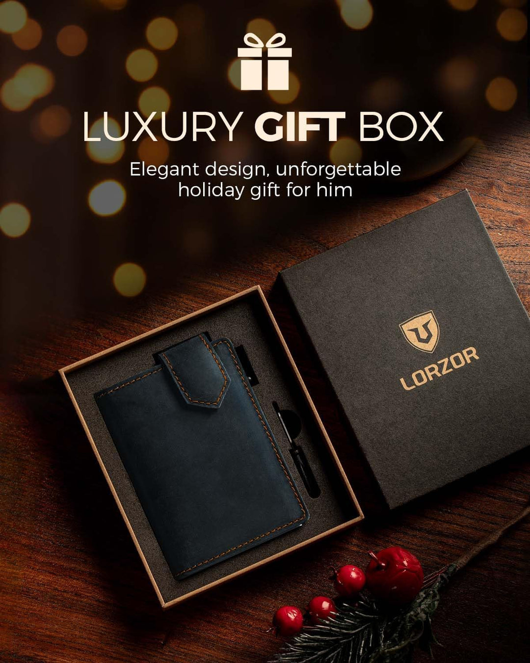 LORZOR Cartera delgada para hombres con cierre de seguridad, billet...