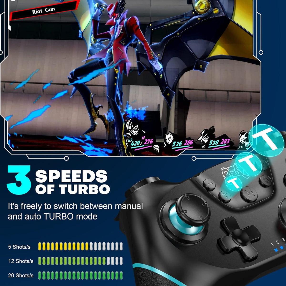 Diswoe Controlador Switch, Control remoto inalámbrico Pro para Switch 2/Switch/Switch Lite/Switch OLED, mando de juego con joystick, turbo ajustable con función programable