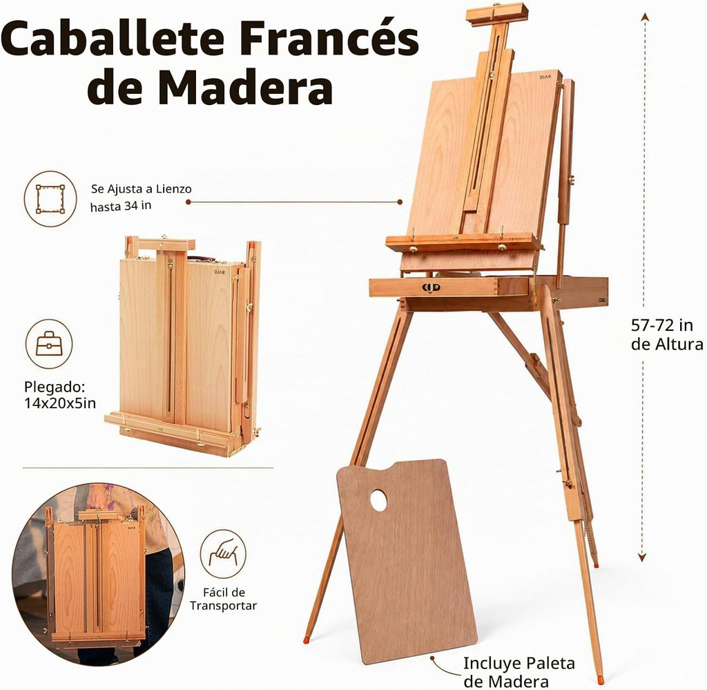 DJAR 169-Piece Wooden French Easel Art Painting Kit para Adults