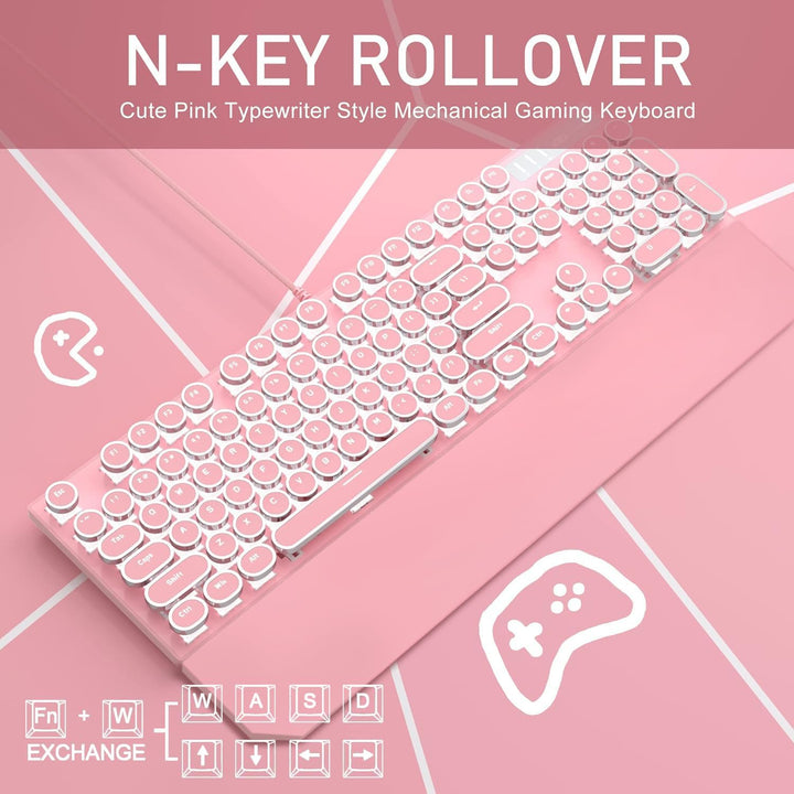 Camiysn Teclado Mecánico para Juegos Estilo Máquina de Escribir, Te...