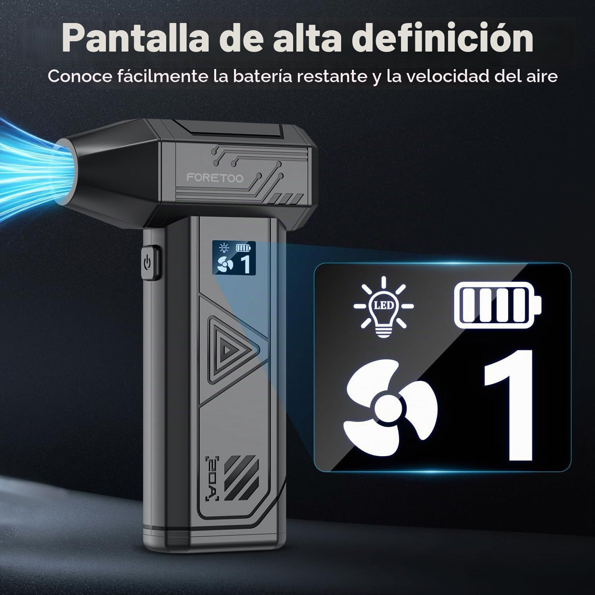 Foretoo Plumero de aire comprimido, pantalla LED súper potente de 130000 rpm, plumero de aire eléctrico con tiempo de funcionamiento prolongado, soplador de aire recargable para el hogar, cámara