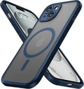 ImpactStrong Protector magnético diseñado para iPhone 15 [protección de cámara] [prueba de caídas de grado militar] [compatible con MagSafe] Funda delgada translúcida mate (6.1 pulgadas), azul marino