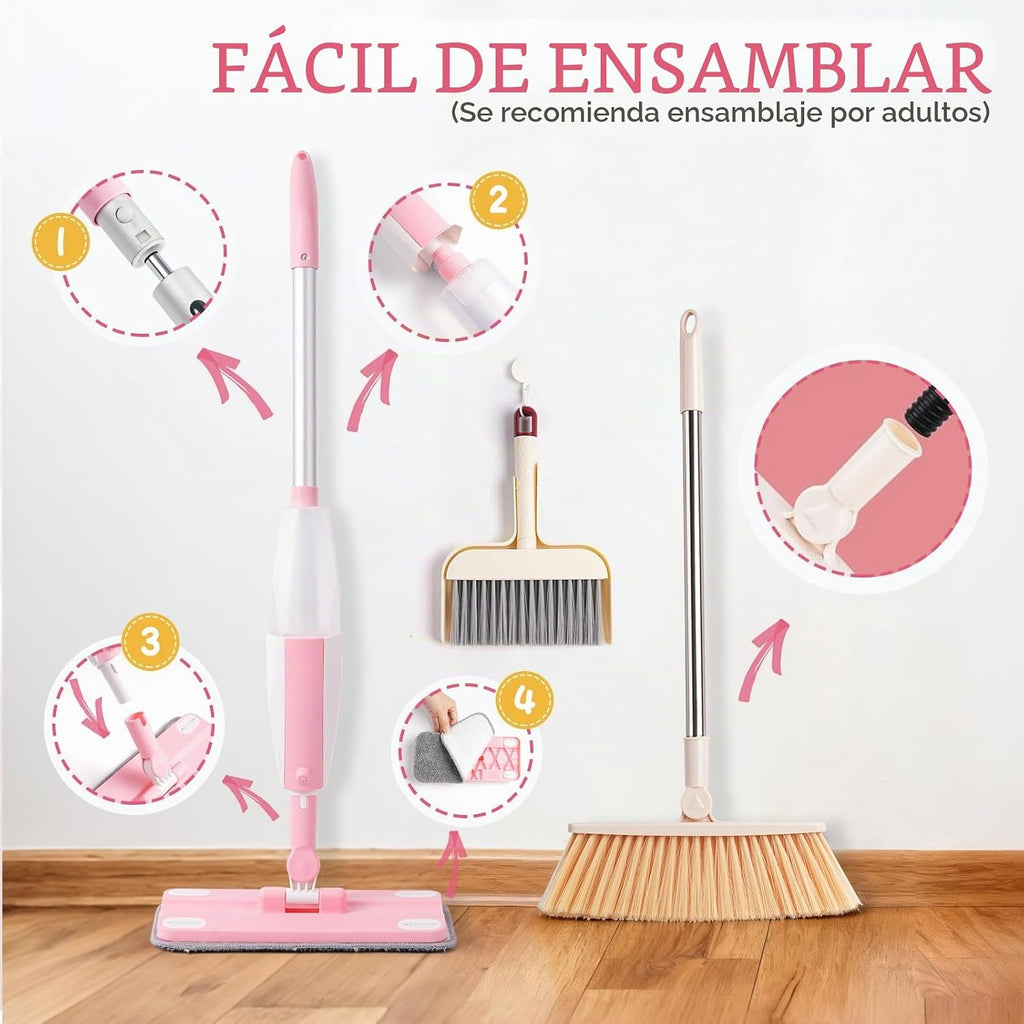 Sets de juguetes de limpieza para niñas y niños, set de trapeador con brazo telescópico que rocía agua real