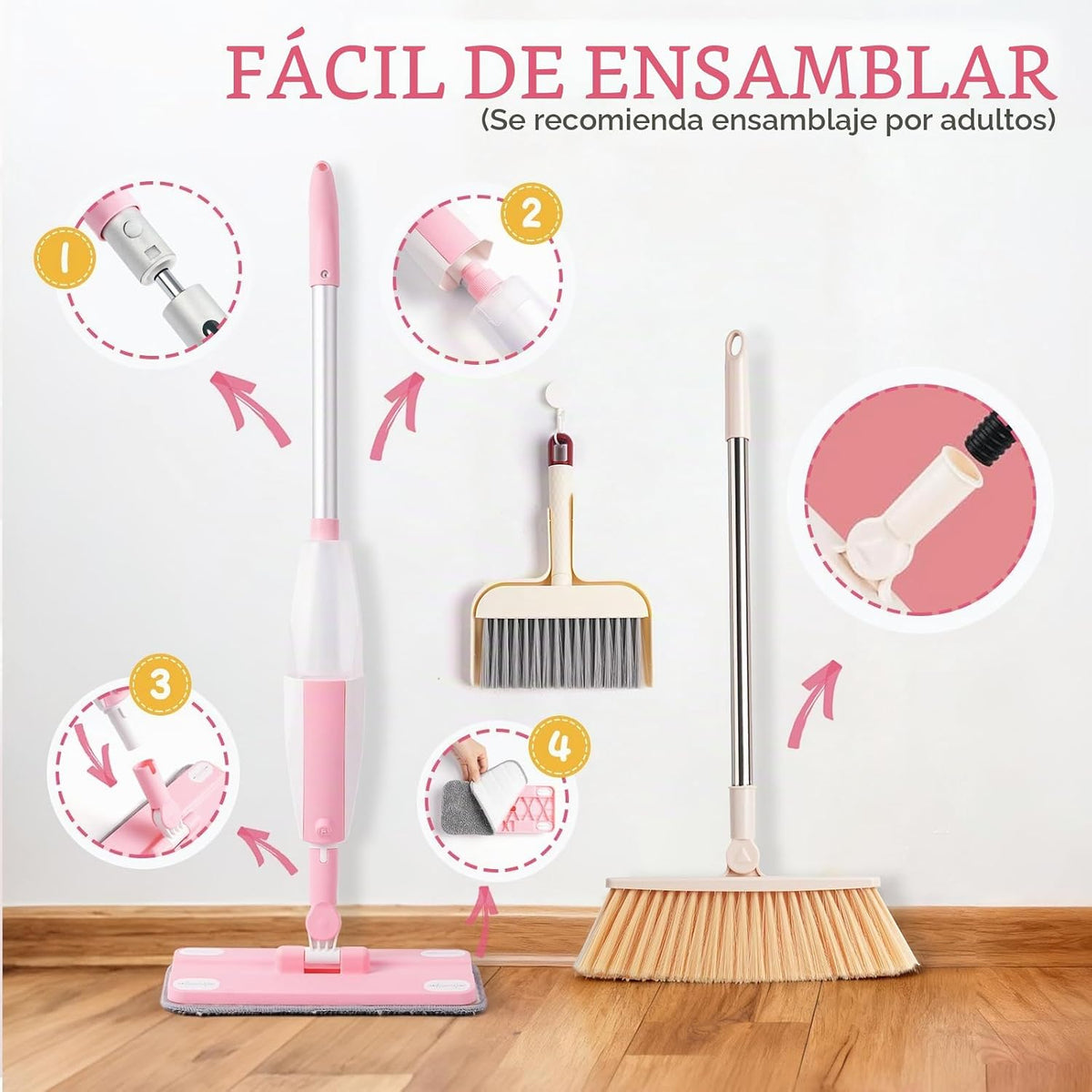 Sets de juguetes de limpieza para niñas y niños, set de trapeador con brazo telescópico que rocía agua real
