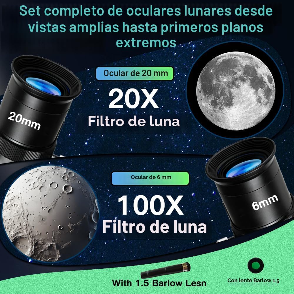 Telescopio para niños, 1.969 in, 100 x telescopio de plata para