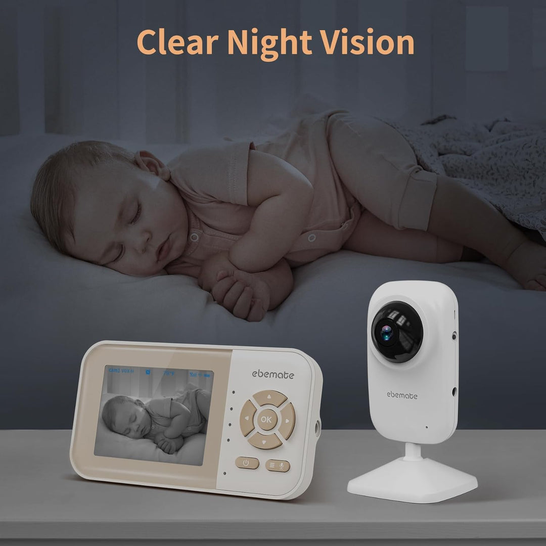 ebemate Cámara de monitor de bebé con 2 cámaras pantalla