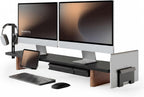 Fenge Soporte Modular Elevador para Doble Monitor con Pata de Madera de Fresno Macizo, 42.5" Negro