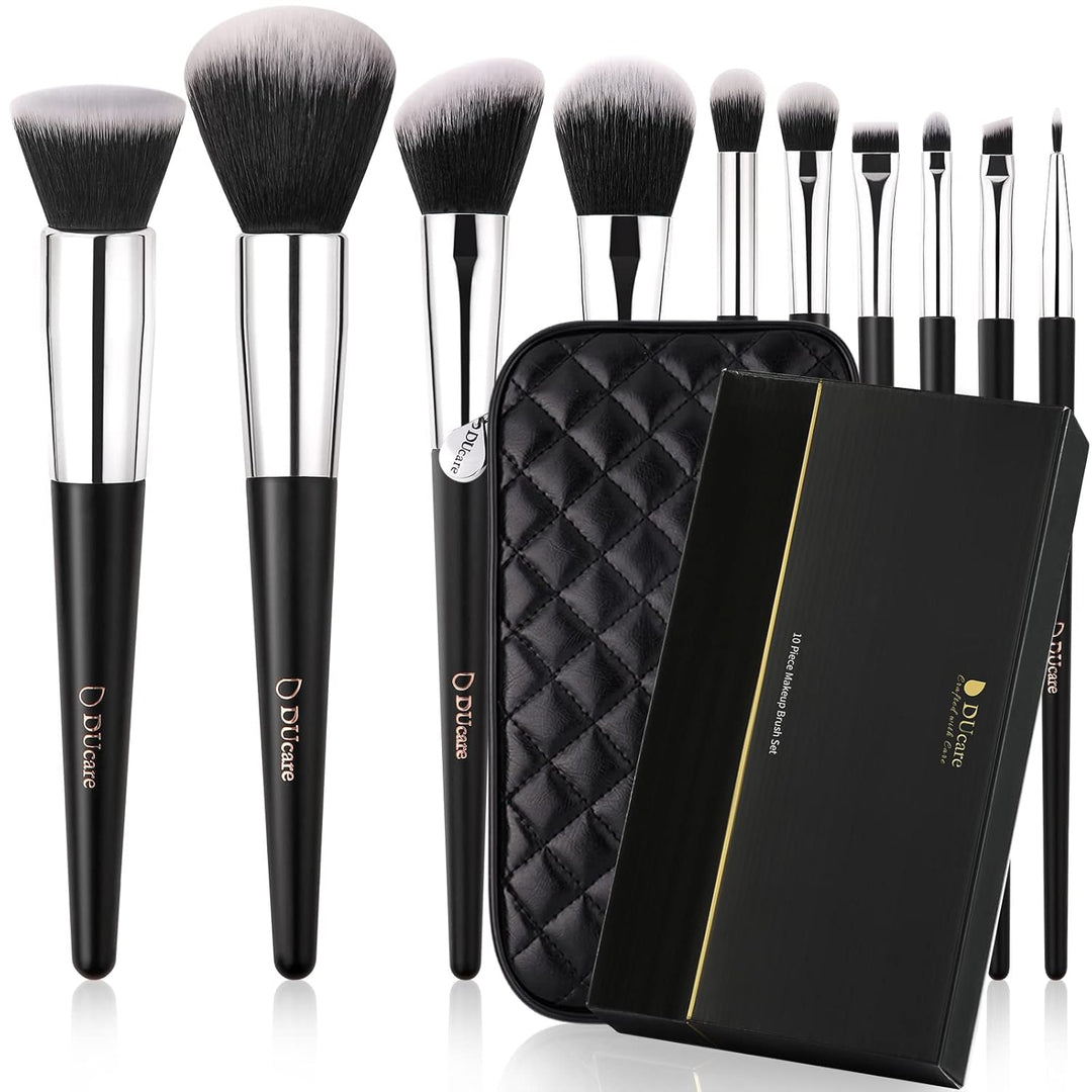 DUcare Brochas de maquillaje con estuche, 10 piezas de brochas de m...